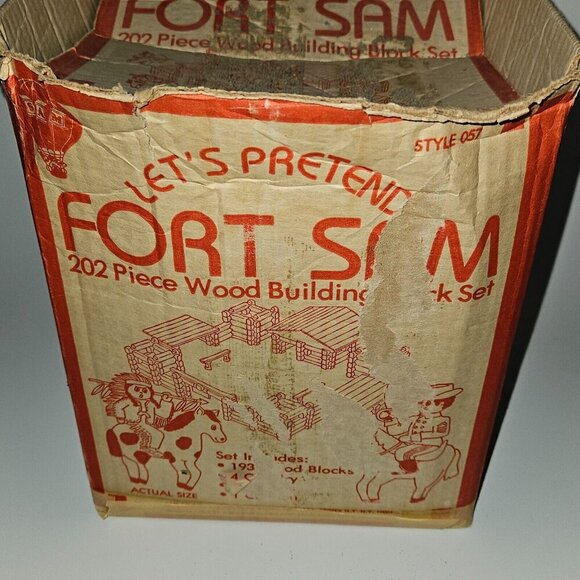VTG Fort Sam Let's Pretend Wood Building Block Set Cavalry Indians ~ 101 Pieces - Picture 6 of 16